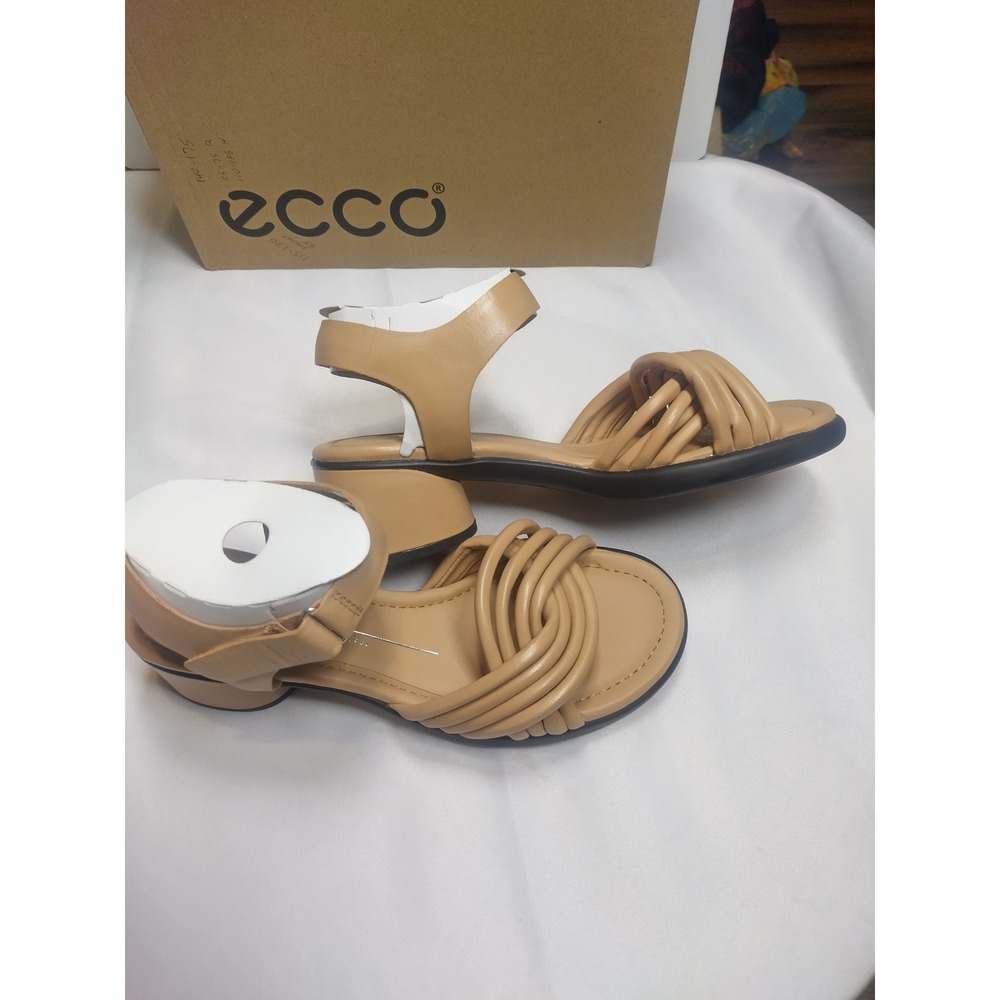 ECCO Elevate 45 Tan Leather Block Heel Multi-Strap Sandals Size 39